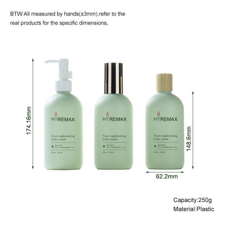 250ml Green Round-shouldered bottle smooth with white pump for shampoo lotion bottle