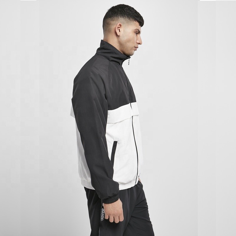 Color Blocked Sports Track Jackets Polyester Woven Zip Up Outwear