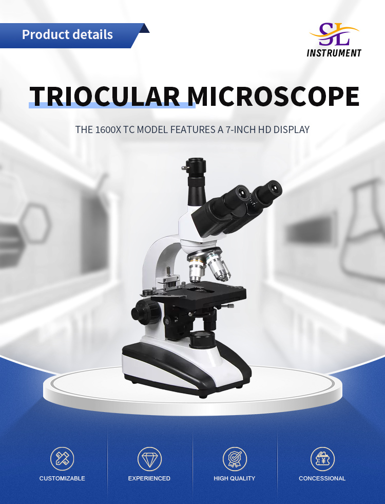 1600x Magnification Professional Triocular Microscope for HD Medical and Laboratory