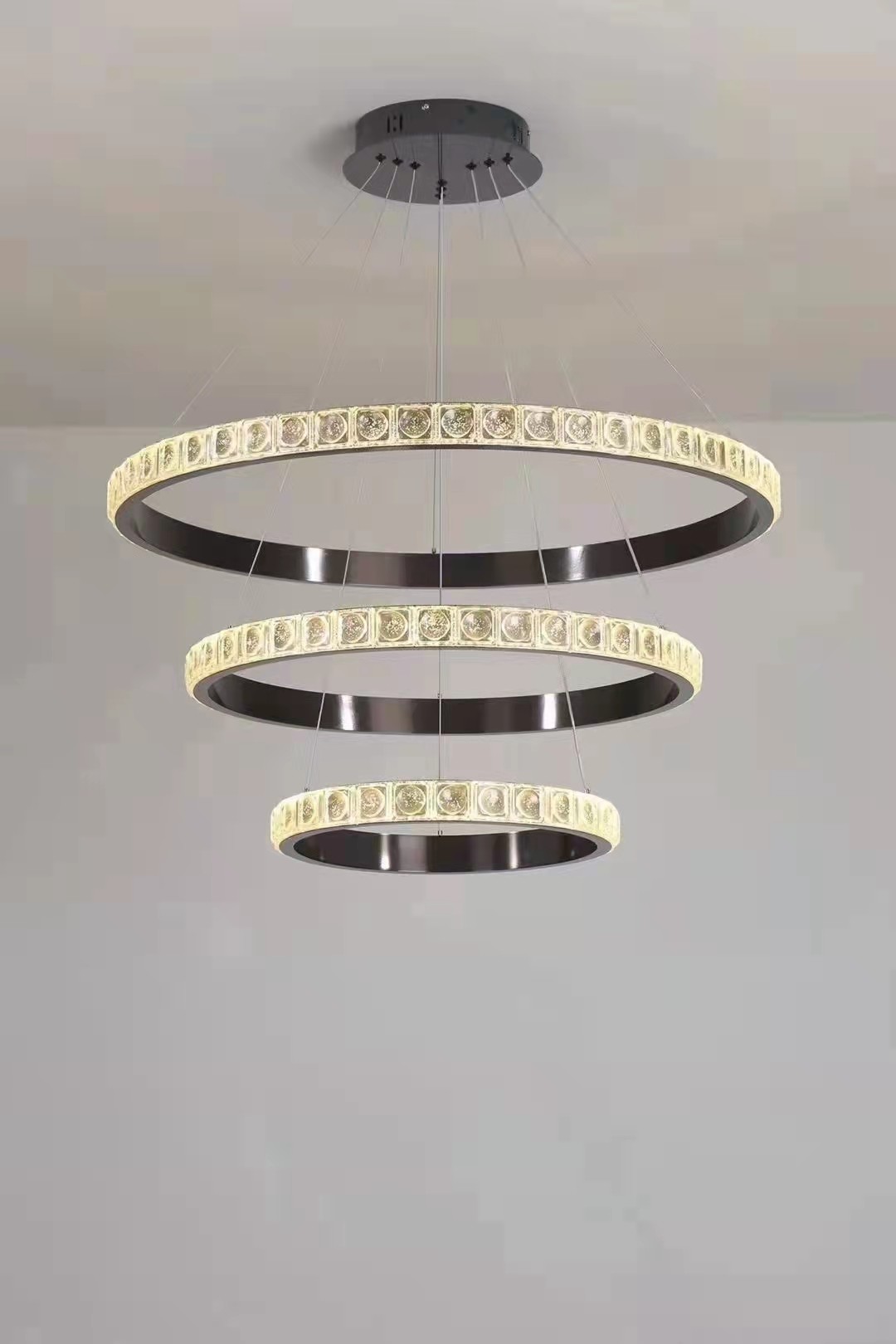 Decorative Lamp Led Chandelier Chrome Round Ring Lighting Large Modern Crystal Chandelier