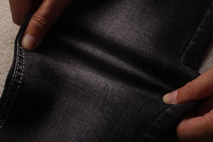 9.3 Oz Comfortable Sulfur Black Satin Stretch Acid Wash Denim Fabric Stocklot