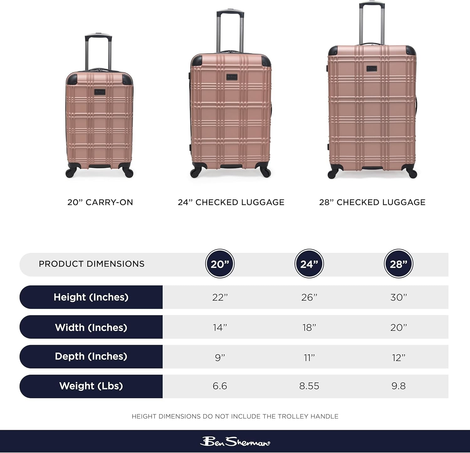 Lightweight Hardside 4-Wheel Spinner Travel Luggage, Rose Gold, 24-Inch Checked