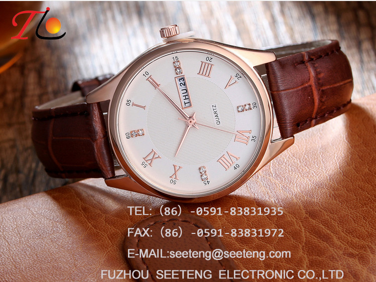 Square alloy case simple clean dial PU leather band wrist watch for young men