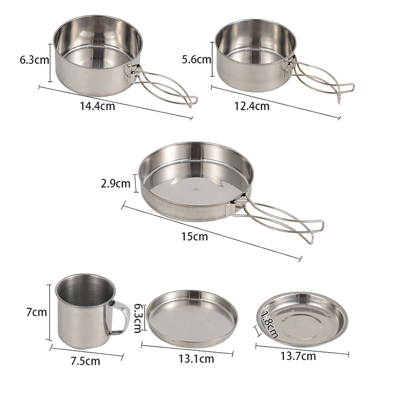8PCS Camping Outdoor Cookware Set Stainless Steel Camp Accessories