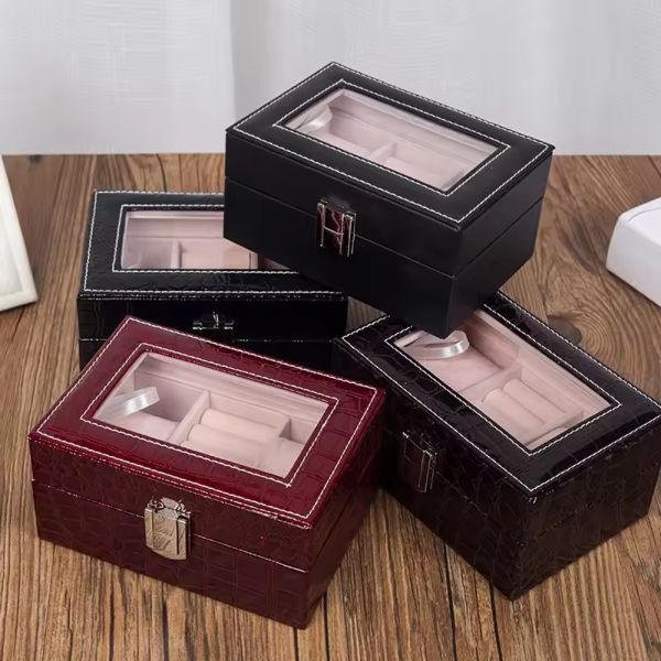 Crocodile PU Leather Watch Boxes For Two Watches Custom Design Dustproof