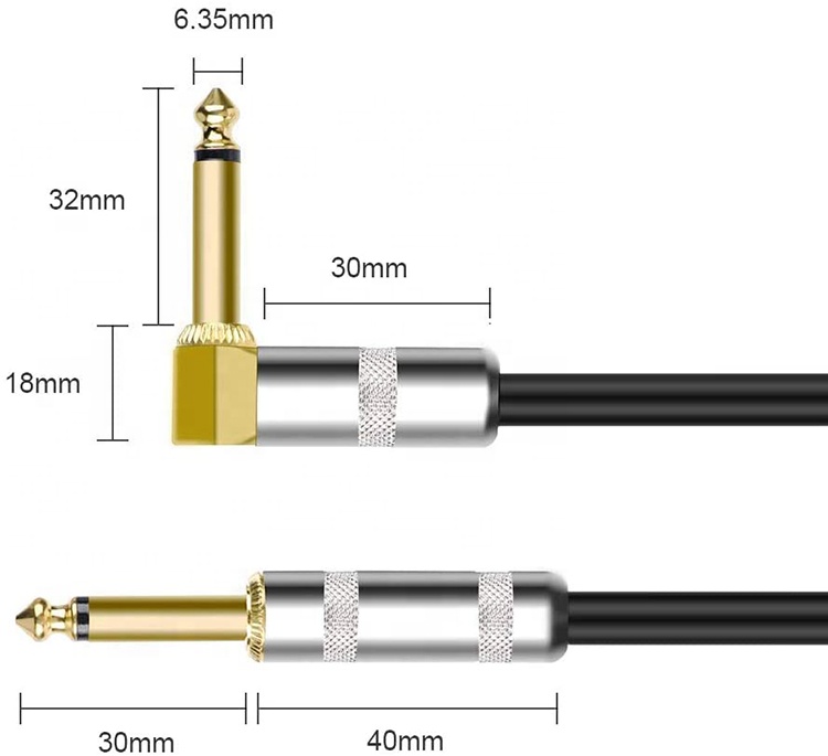 10FT Durable Blue Braided 90 Degree Angled to Straight 1/4 TS Jack Electric Instrument Guitar Patch Cable