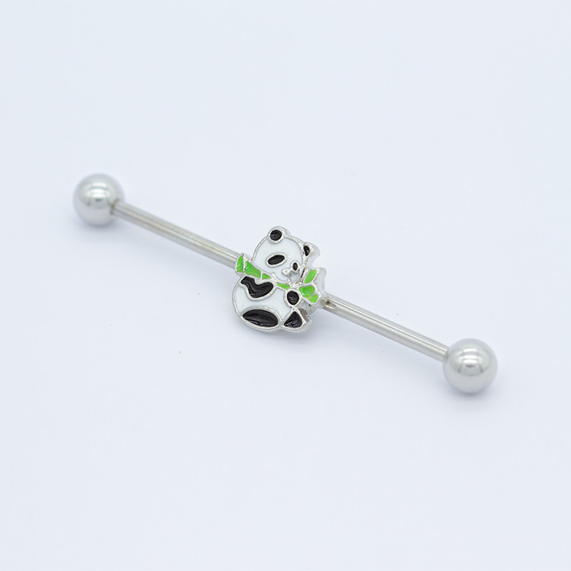 Cute Enamel Panda Industrial Bar Piercing Jewelry 316 Stainless Steel 38mm