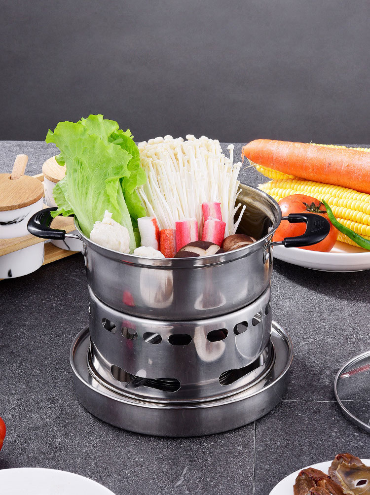 Hot Selling Household Stainless Steel Ramen Soup Pot Portable Cooking Pot Spirit Cooker Alcohol Stove Small Hot Pot