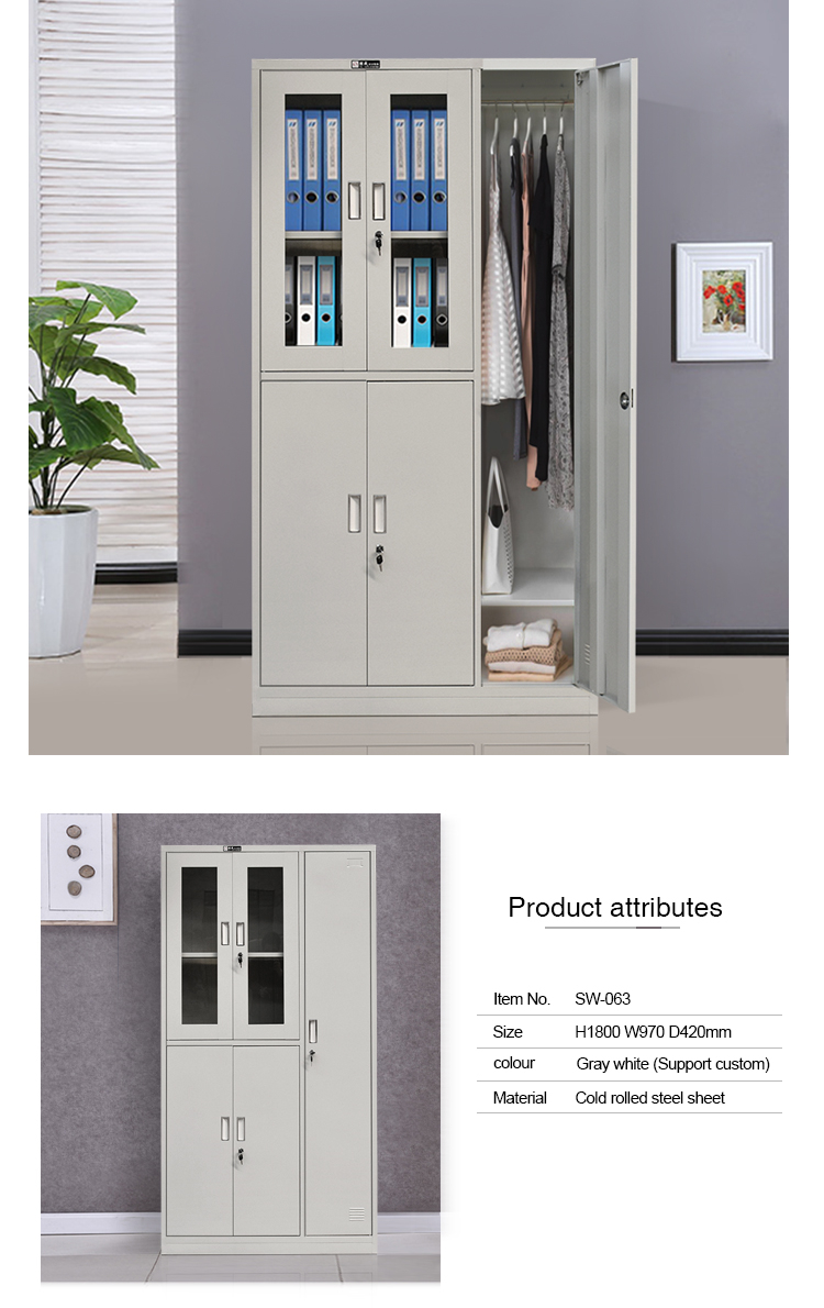2 Glass Doors 3 Steel Doors Metal Storage Locker For File And Clothes