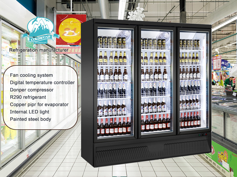 Commercial Supermarket Chiller Glass Door Upright Display Refrigerator And Freezer