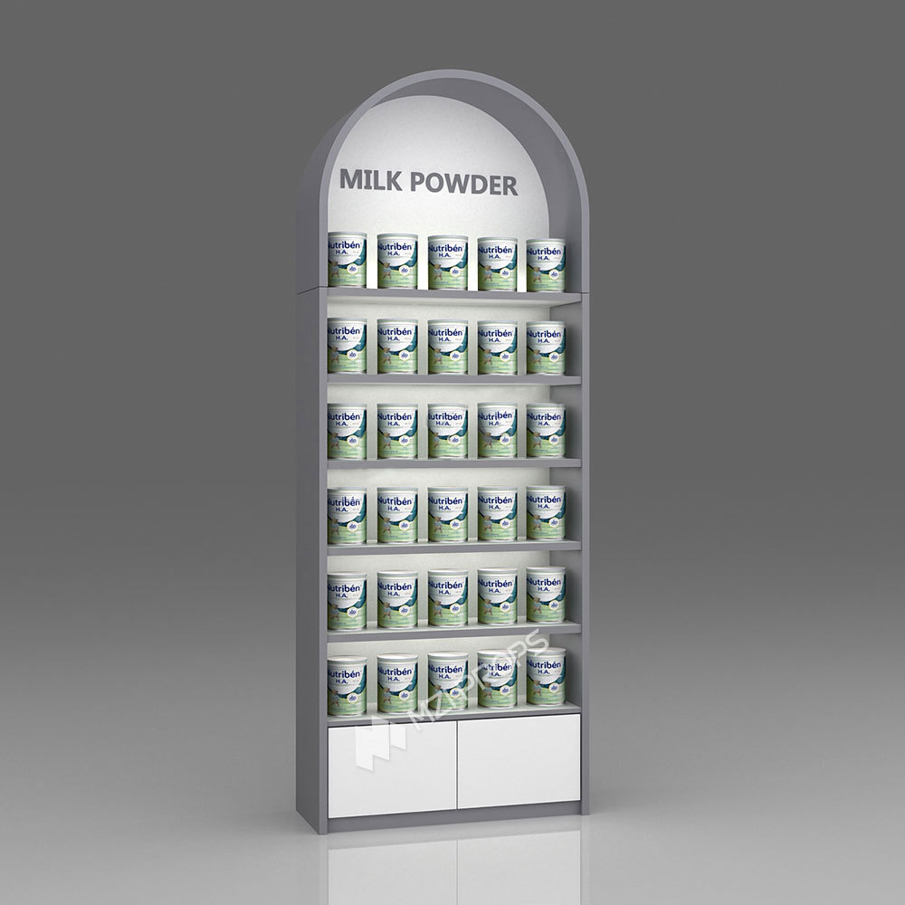 Single-sided Shelves Milk Powder Wall Cabinet Wood Metal Rack for Baby Store Interior Design