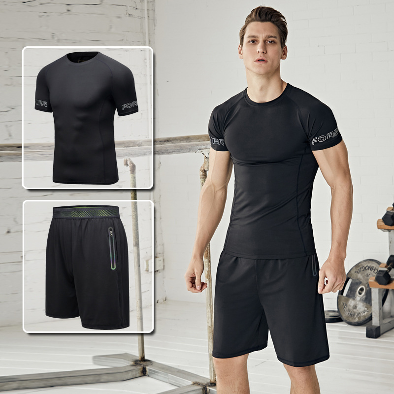 Custom Design Wholesale Mens Fitness T Shirt Sport Suits Set Workout Training Gym Clothes For Men