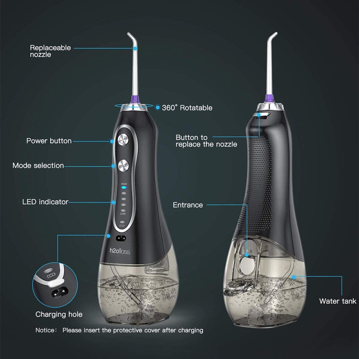 Cordless Dental Oral Irrigator Cordless Portable 6 Modes 5 Jet Tips