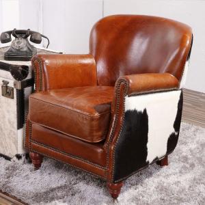 Buy cheap Antique Cowhide Leather Tub Master Chair And Fur Leather Chair With Cushion product
