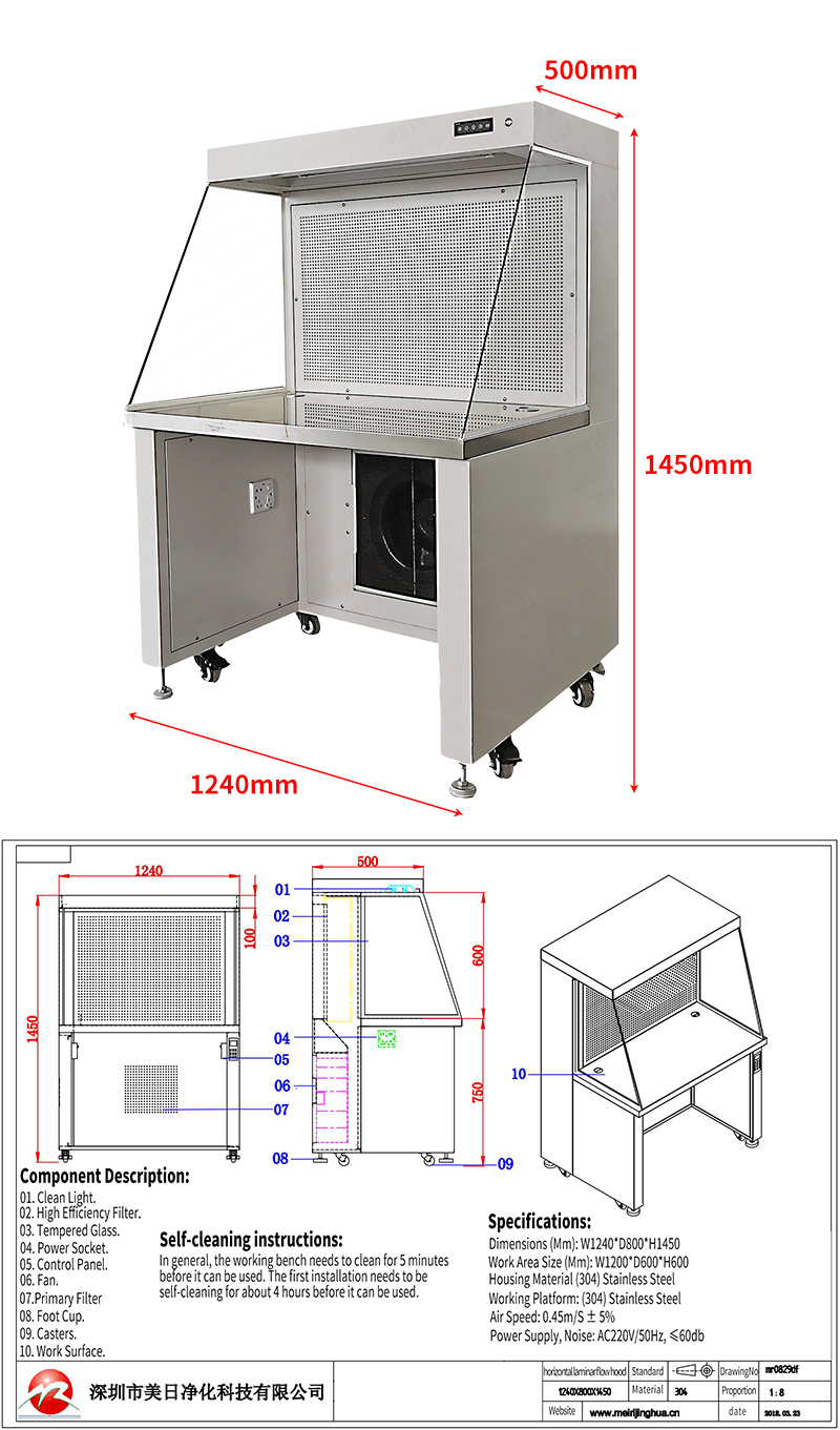 MRJH Horizontal Airflow Hood White Cold Plate Baking Paint SS Laminar Air Flow Workbench