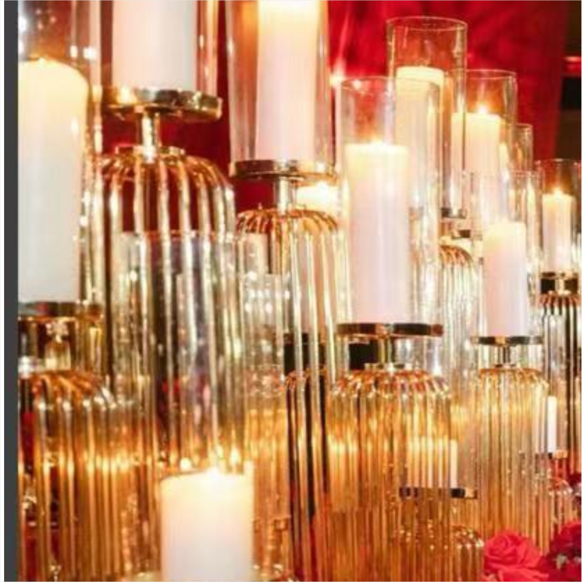 Gold Wedding Candle Holders For Wedding Tables Set 3 Pcs Golden Lamp Metal Steel Wire Candelabra