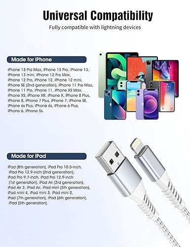 USB A To Lightning Braided Data Transfer Cable 2FT For Car Fast Charging