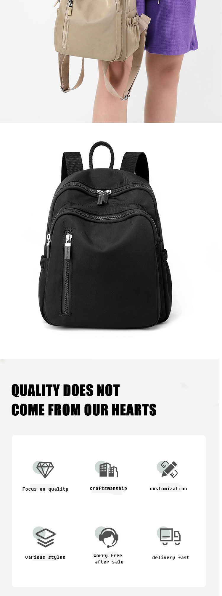 Fashion Vintage Nylon Shoulder Backpack Travel Rucksack Sling Notebook Bag For Women