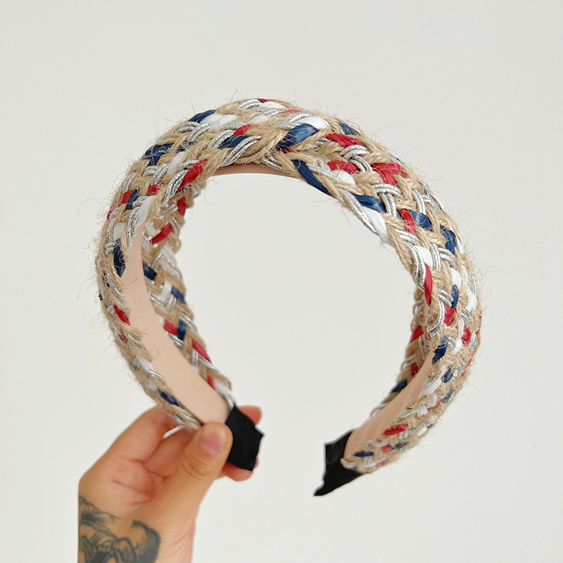 Simple Multi-Color Cross Straw Vintage Headband With Wide-Brimmed For Women