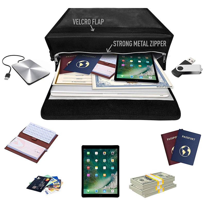 Silicone Coated Fiberglass Fabric Fireproof Bag For Document / Cash / Cards
