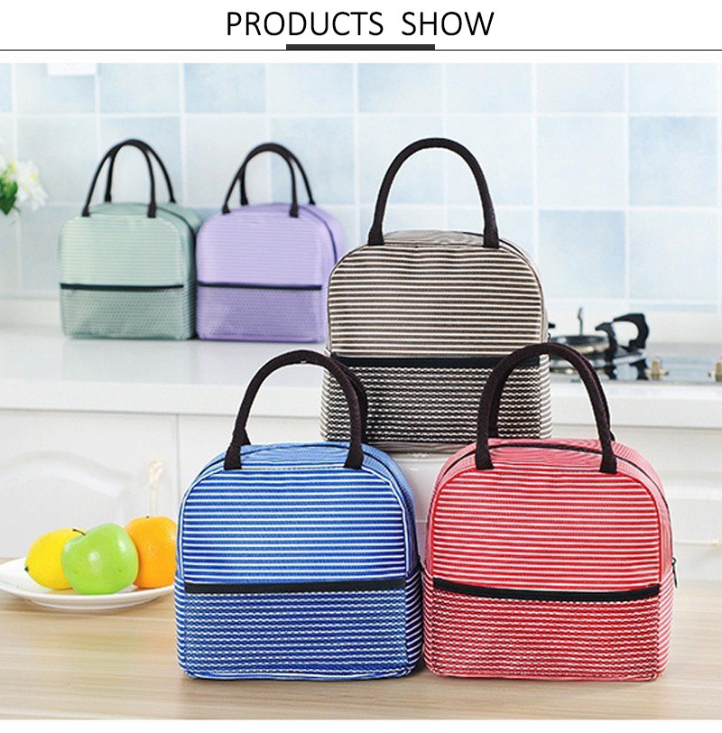 Large Capacity Multicolor Striped Bento Lunch Bag