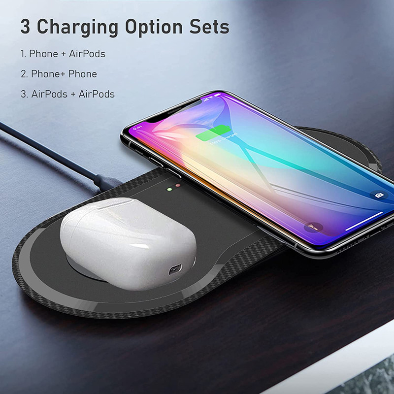 Multi Function 2 In 1 10W Mobile Wireless Charger Pad Dual Qi Port
