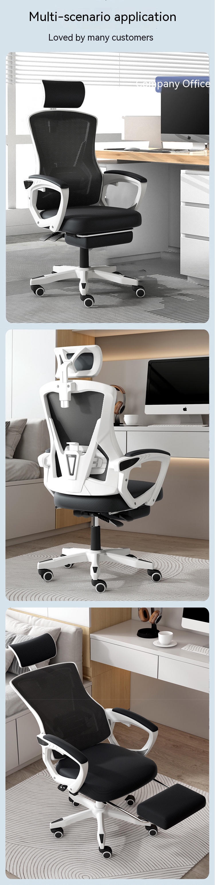 Home Office Gaming and Learning Reclining Computer Chair with Adjustable 3D Armrests