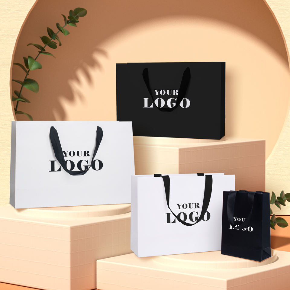 Custom Logo Matt Paper Clothing Packaging Gift Paper Bag With Ribbon Handle For Your