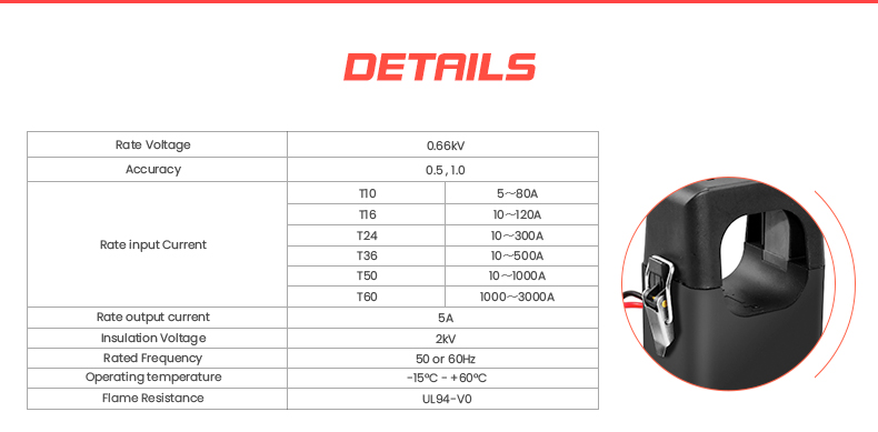 0-5A Output Split Core Current Transformer T24/T36/T50/T60 for Power Factor Correction