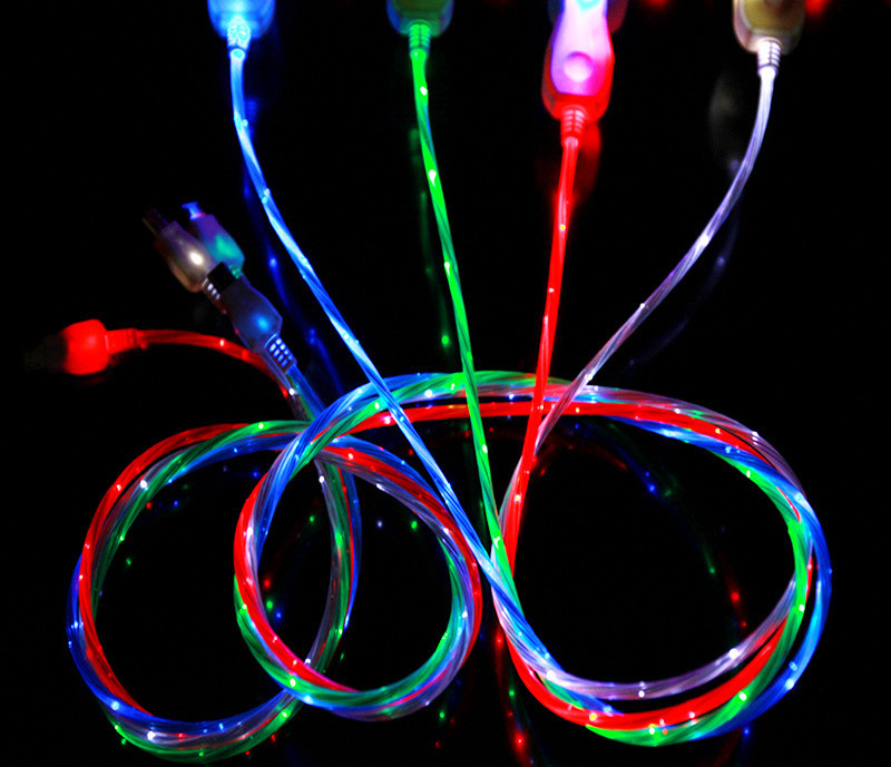 Type c iPhone lighting micro usb LED light shining bright night light USB cable