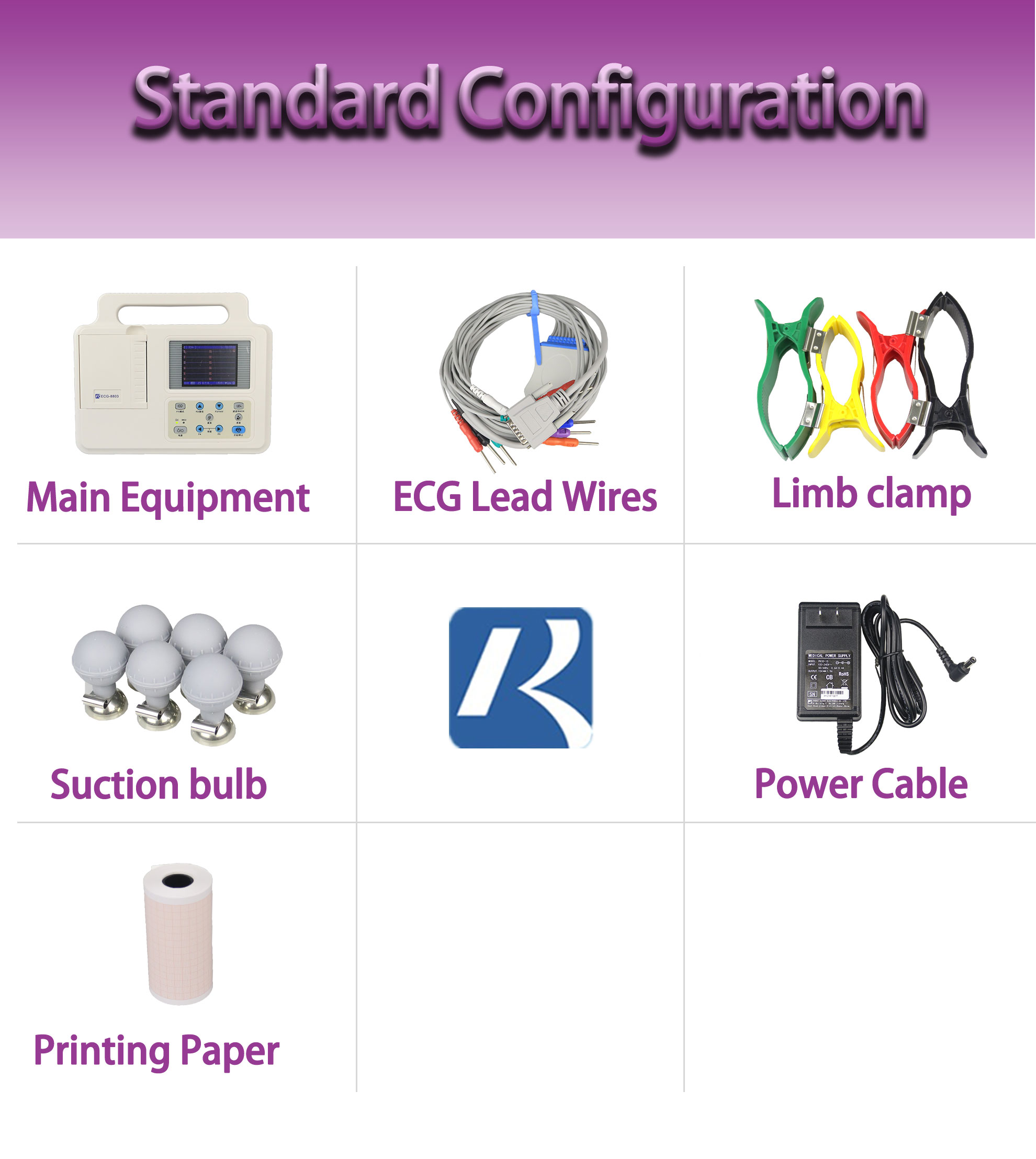 12 Channel ECG Waveforms Portable Medical ECG Machine 3.5 Inch ECG Machine With Leads