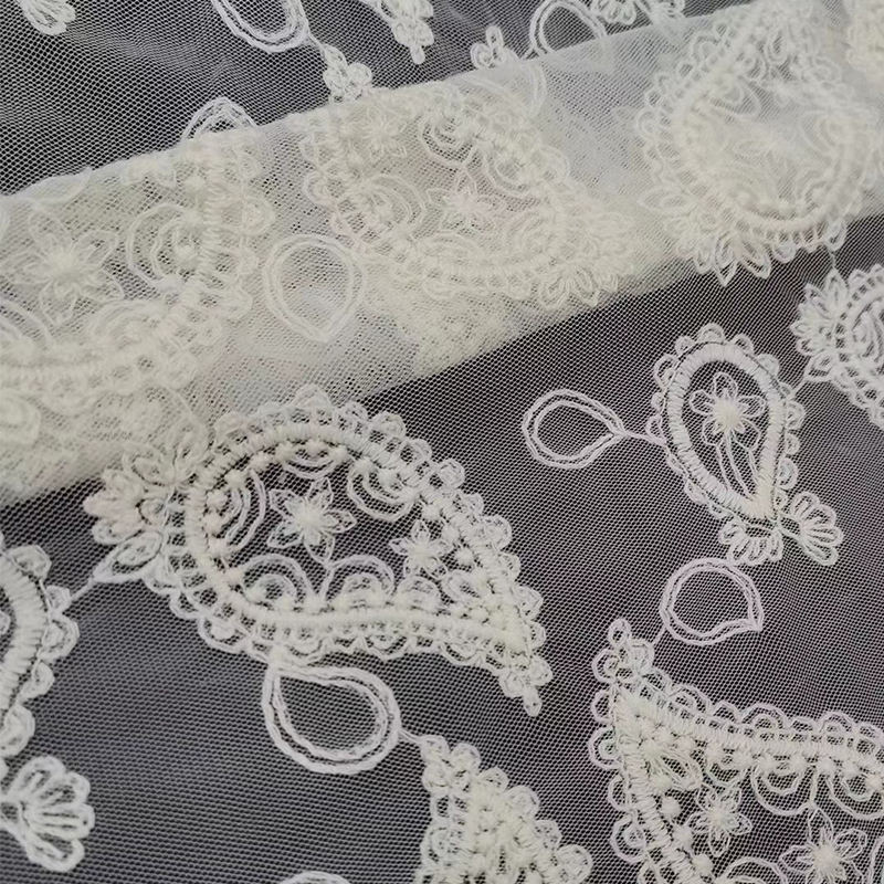 Water Soluble White Coloured Embroidery Fabric Polyester Cotton Lace Material