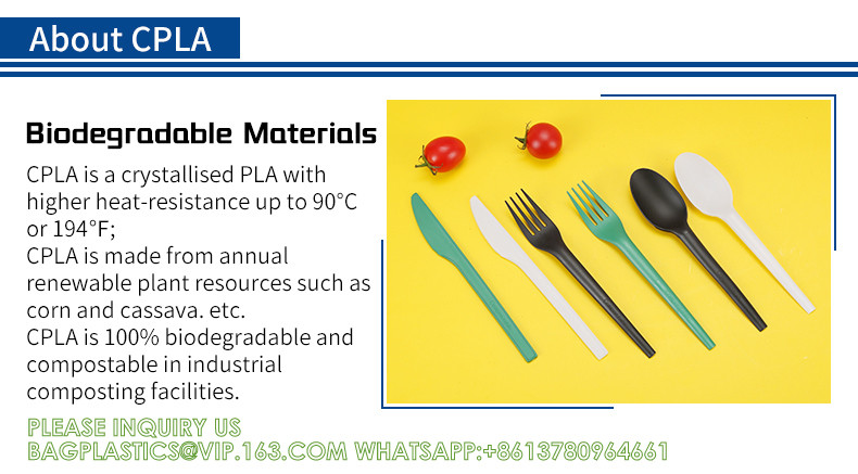 100% Compostable Eco Friendly Biodegradable CPLA PLA Cutlery Disposable Forks/Spoons/ Knives With Napkin Set