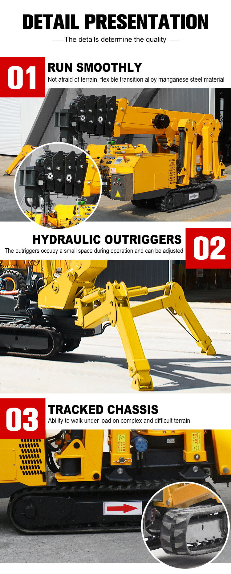 Heavy Duty Powerful Hydraulic Spider Crane Industrial Use Weight 8ton