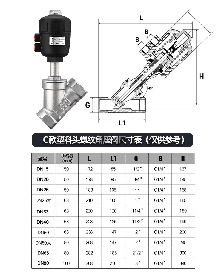 Versatile Stainless Steel Angle Seat Valve 304 316 for Different Applications 1/8"-4