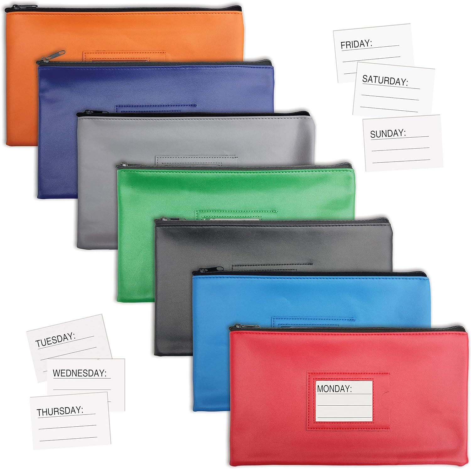 Zipper Security Bank Deposit Bag, Clear Window & 14 Insert Cards Cash Bag, Utility Pouch, Assorted 7 Colors