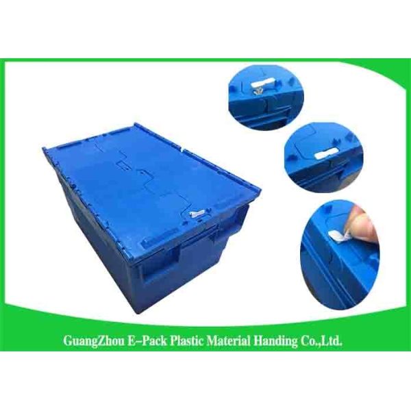 Nestable Plastic Attached Lid Containers , Industrial Storage Turnover Crate