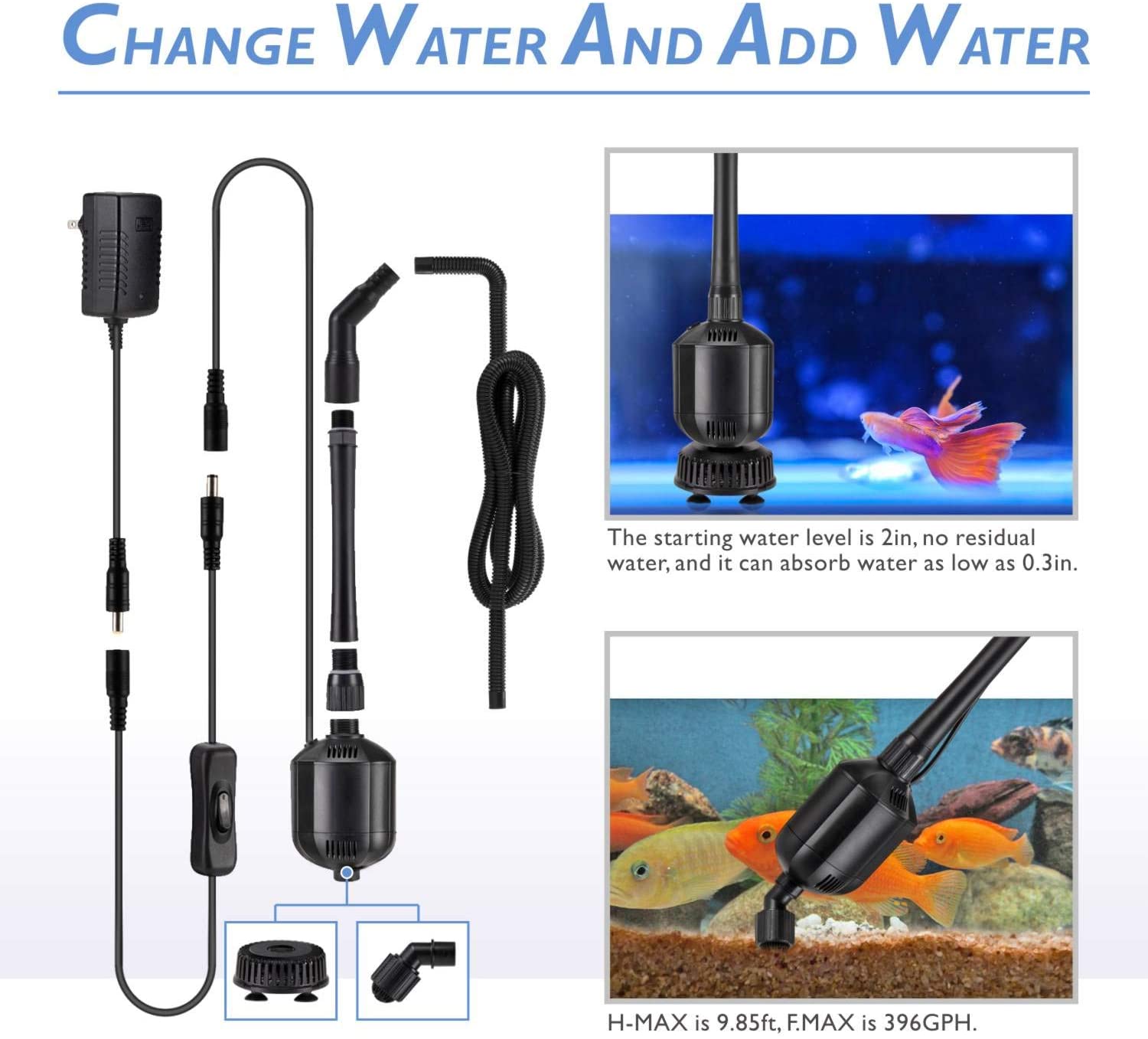 5 In 1 396GPH 12V Aquarium Gravel Cleaner