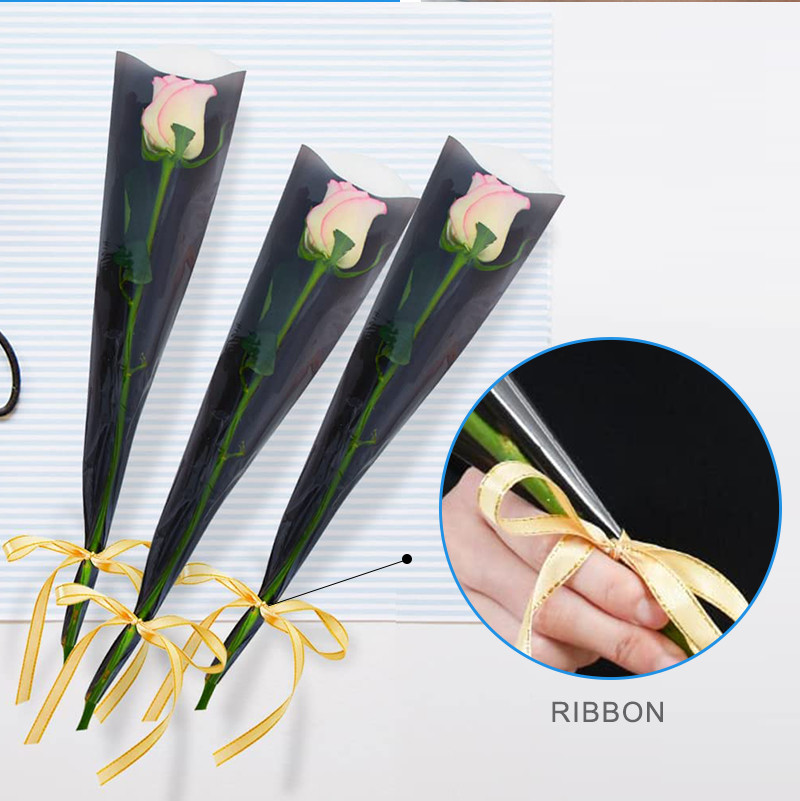 Clear Plastic Biodegradable Flower Wrapping Bouquets Sleeves Packaging For Cut Flowers Single Rose