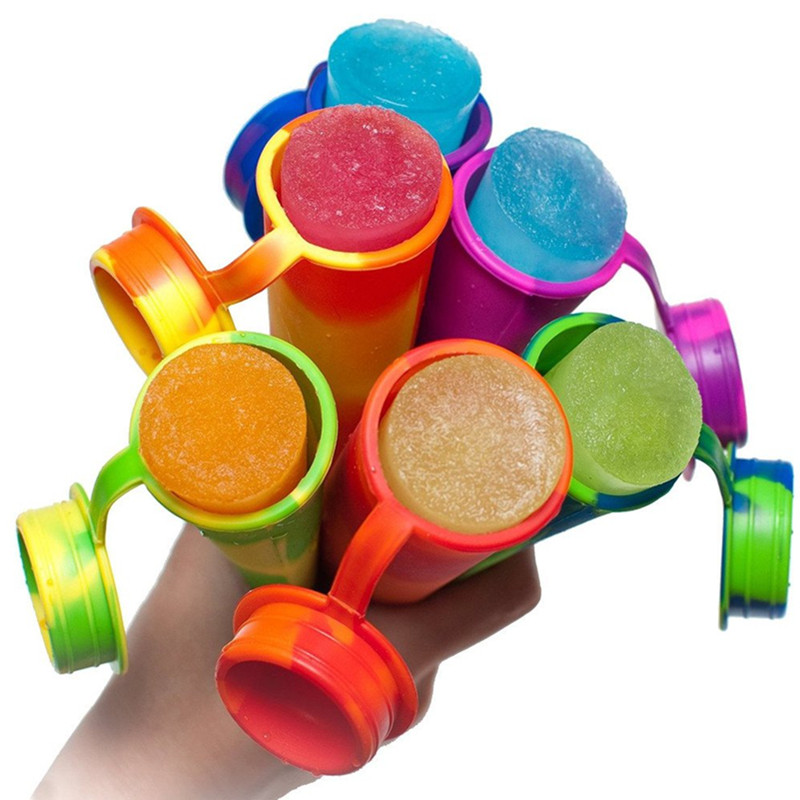 6 Pcs Multicolored Silicone Ice Mold 7.5*1.6in ice pole moulds With Attached Lids