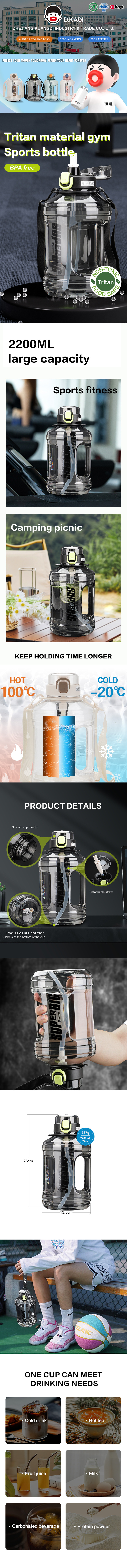 Straight Wide Mouth Plastic Sports Bottle For Gym Outdoor Activity