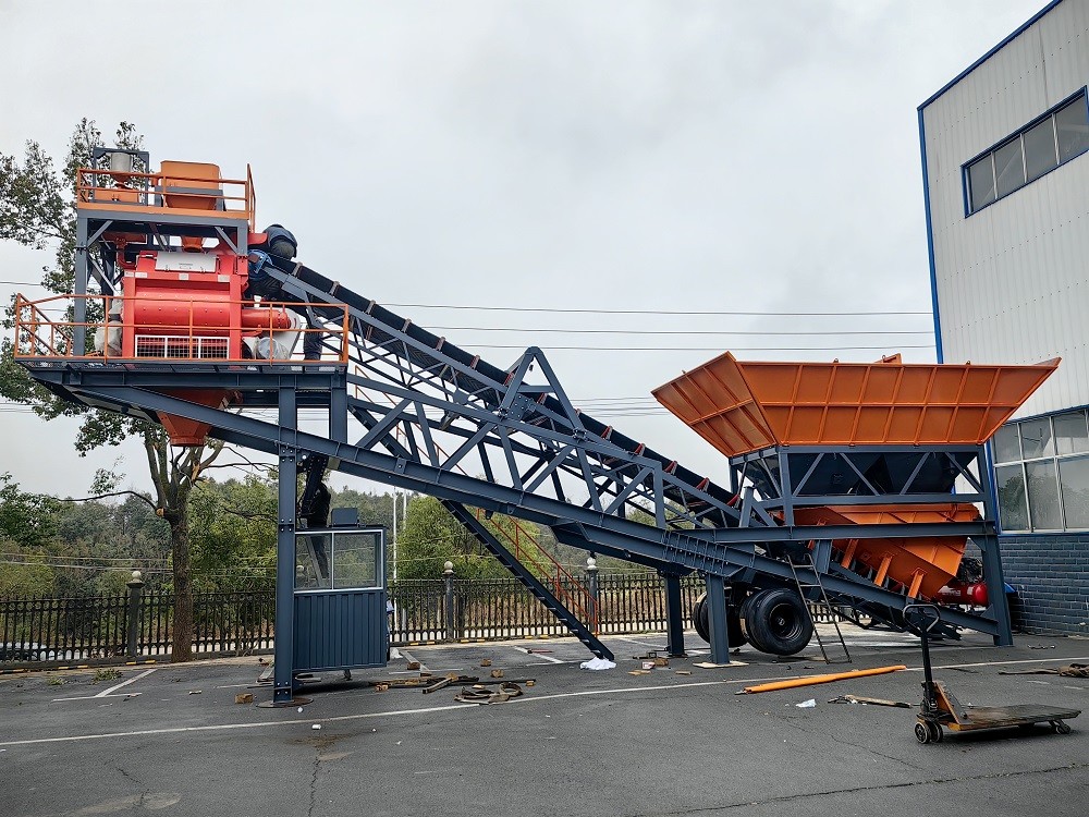 PLC Portable Mobile Concrete Batching Plant Twin Horizontal Shaft