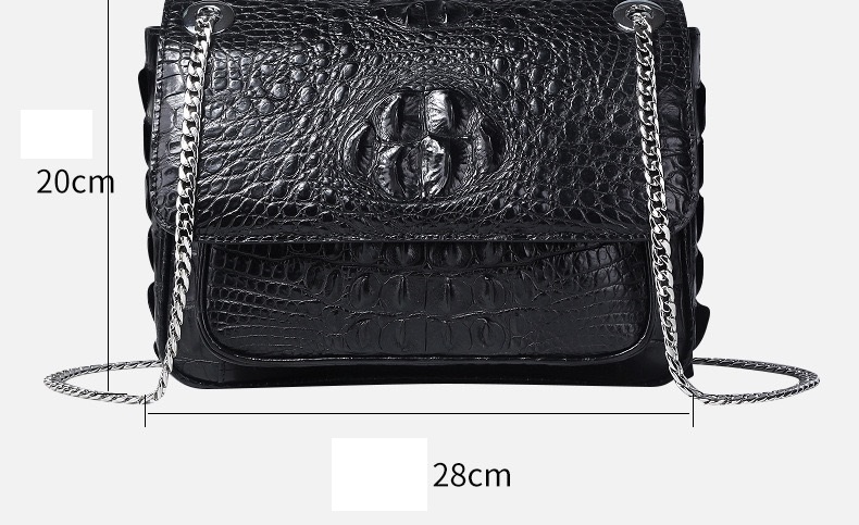 Exotic Genuine Crocodile Skin Silver Chain Lady Purse Real True Alligator Leather Women Purse Female Single Shoulder Bag