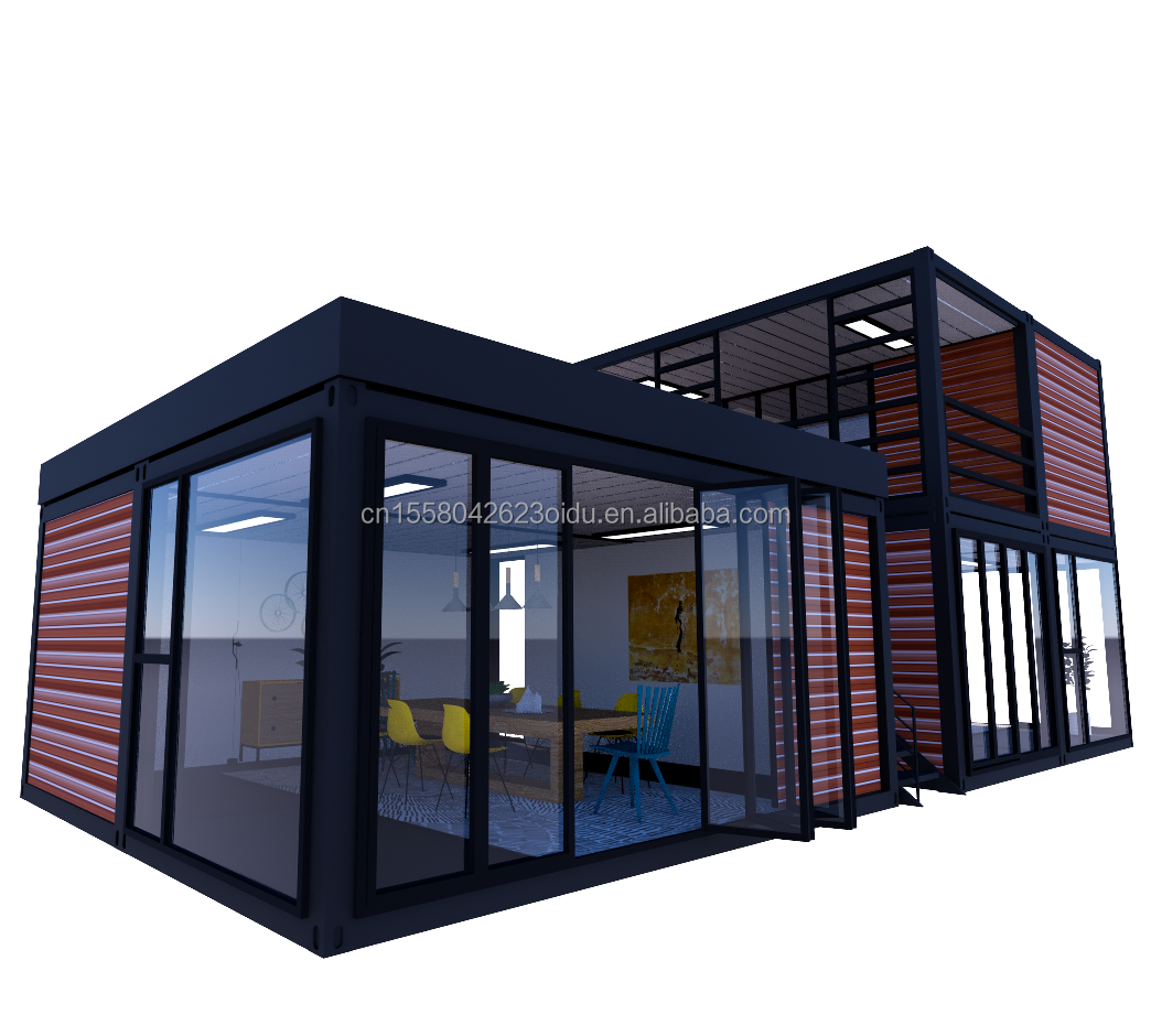 40ft 20ft Deluxe Bedroom Large Glass Studio Movable Wood House Wall 50/75/100mm Wave Sandwich Panel Customized Color Hotels