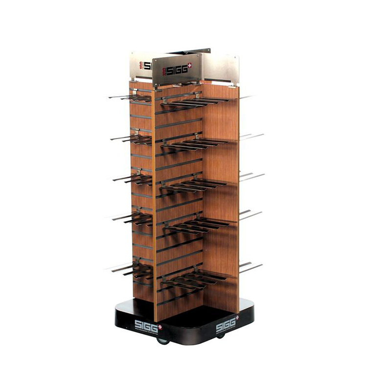 Natural Pinewood Cosmetic Display Stand Custom Wood Display Cases With Wheels