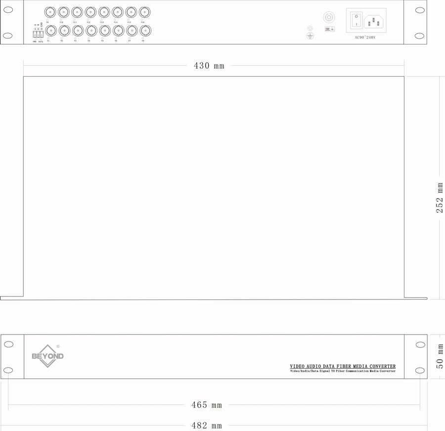 16 ch TVI to fiber converter Dimensions