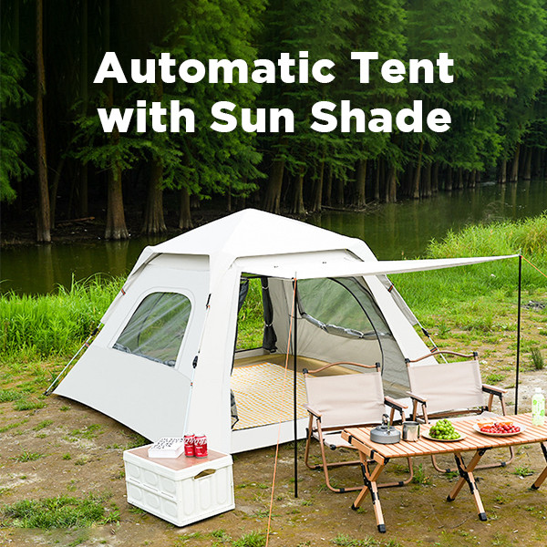 Large Square 8 Person Camping Tent 190T Polyester Automatic Family Tent 4.5kg