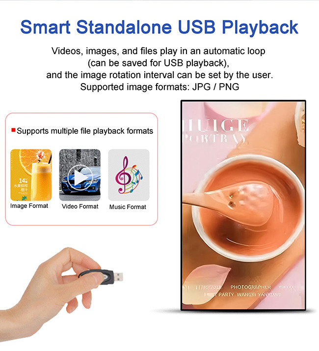 High Resolution Media Screen 43 Inch Wall Mount Digital Signage Advertising Player