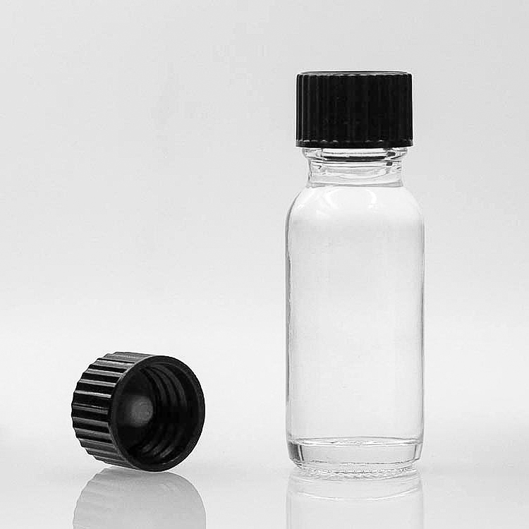 Plastic PP 15ml Boston Glass Bottles Clear Round For Massage Oil