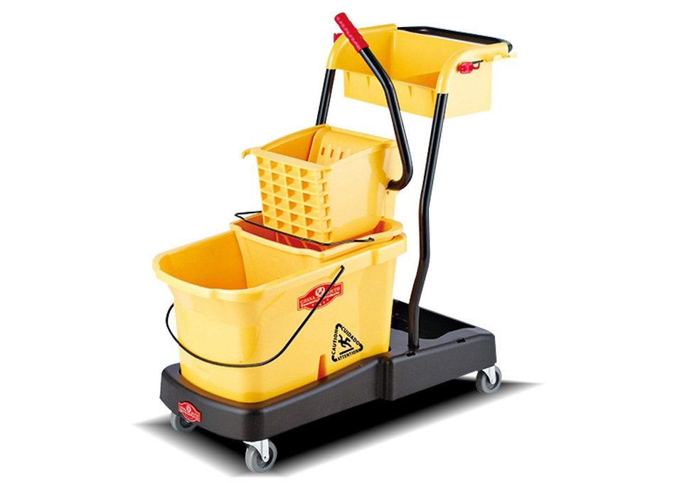 Multifunctional Yellow Plastic Hotel Cleaning Equipment With Mop Bucket / Press Wringer